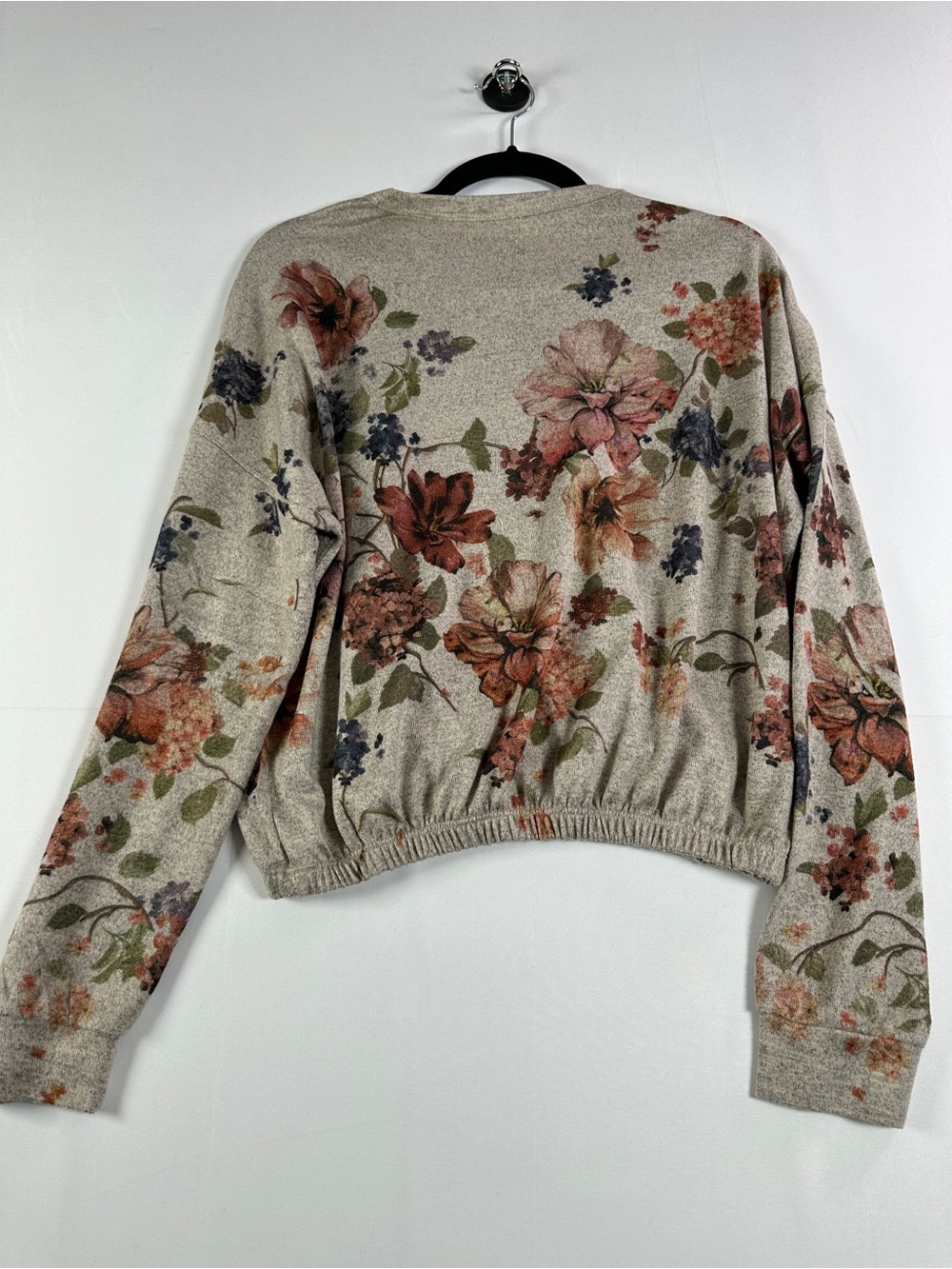 Floral Boxy Crewneck Sweatshirt Oatmeal Heather Grey M - Picture 5 of 7